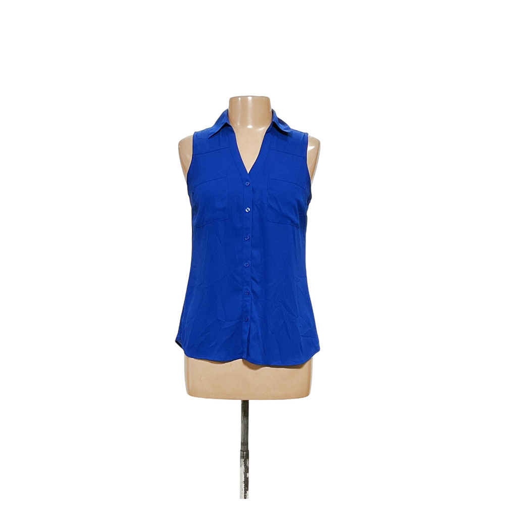 Express Blue Button-Up Polyester Top - image 1